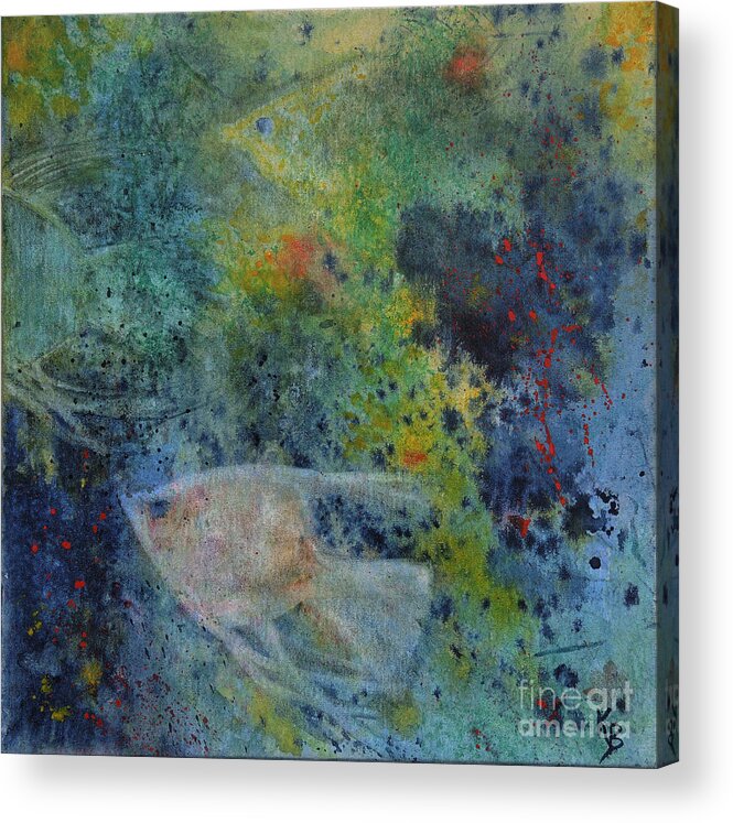 Fish Acrylic Print featuring the painting Gone Fishing by Karen Fleschler