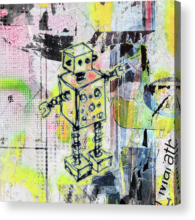 Robot Acrylic Print featuring the digital art Graffiti Graphic Robot by Roseanne Jones