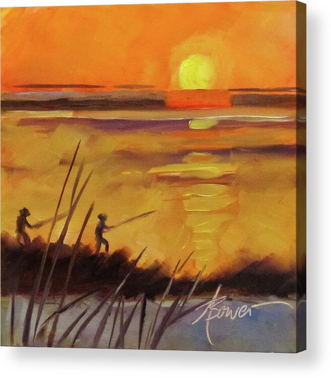 Gulf Coast Acrylic Print featuring the painting Grand Isle Fishermen by Adele Bower
