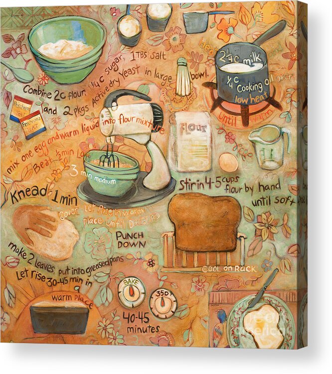 Acrylic Painting Acrylic Print featuring the painting Grandmas Bread Recipe by Jen Norton