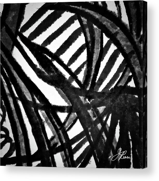 Black And White Acrylic Print featuring the painting Gray Lines by Joan Reese