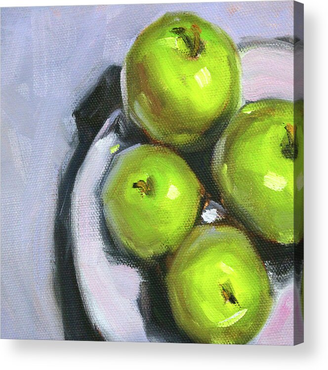 Green Apples Acrylic Print featuring the painting Green Apple Plate by Nancy Merkle