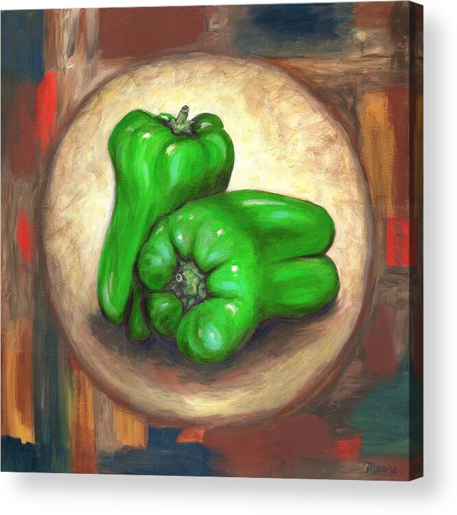 Green Bell Peppers Acrylic Print featuring the painting Green Bell Peppers by Linda Mears