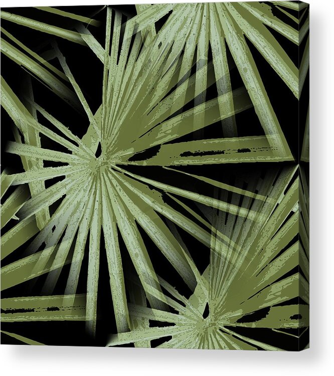 Black Acrylic Print featuring the painting Green On Black Tropical Vibes Beach Palmtree Vector by Taiche Acrylic Art