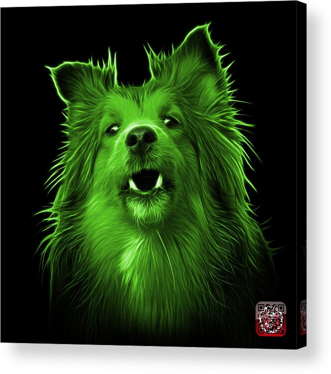 Sheltie Acrylic Print featuring the painting Green Sheltie Dog Art 0207 - BB by James Ahn