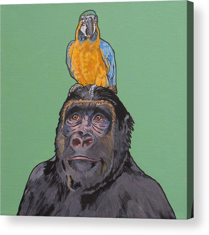 Gorilla And Parrot Acrylic Print featuring the painting Gregory the Gorilla by Sharon Cromwell