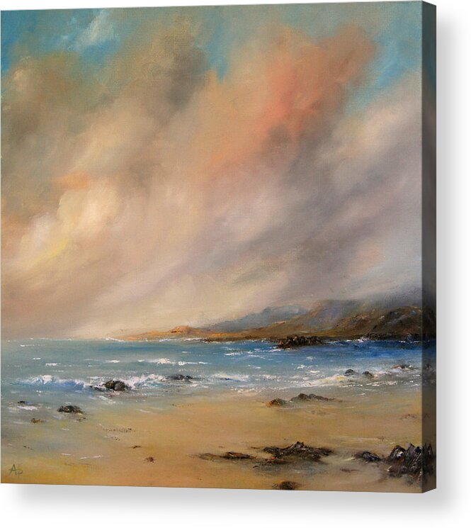 Seascape Acrylic Print featuring the painting Grey Skies by Petra Ackermann