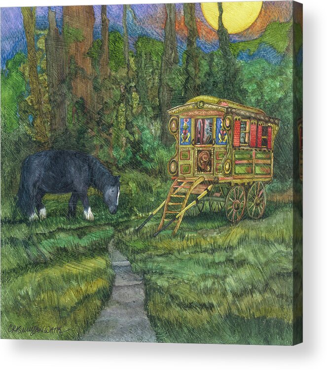 Gypsy Wagon Art Acrylic Print featuring the painting Gwendolyn's Wagon by Casey Rasmussen White
