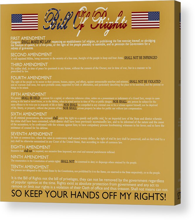 Bill Of Rights Acrylic Print featuring the digital art Hands off my rights by James Smullins