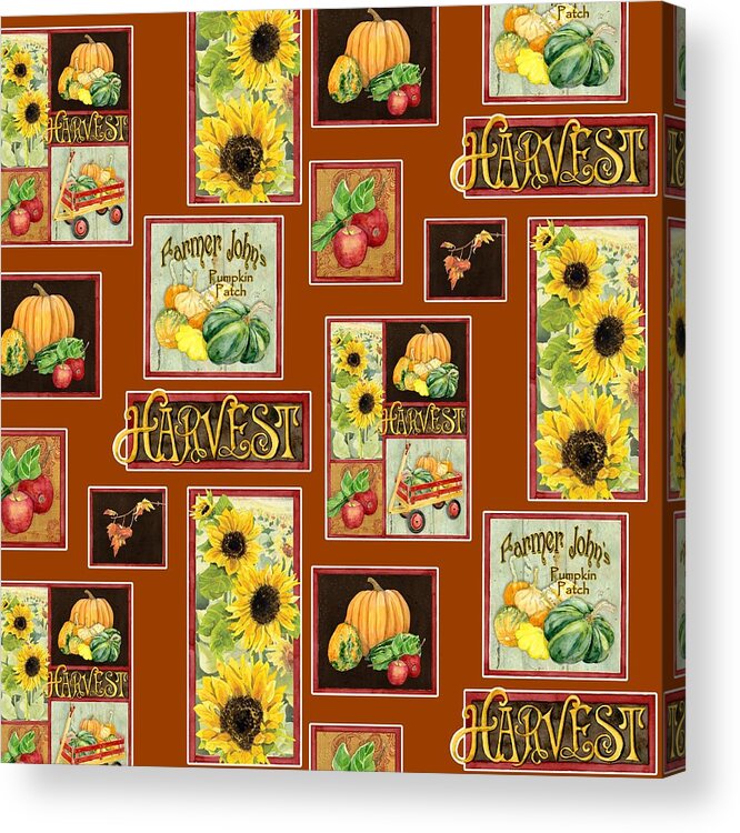 Harvest Acrylic Print featuring the painting Harvest Market Pumpkins Sunflowers n Red Wagon by Audrey Jeanne Roberts