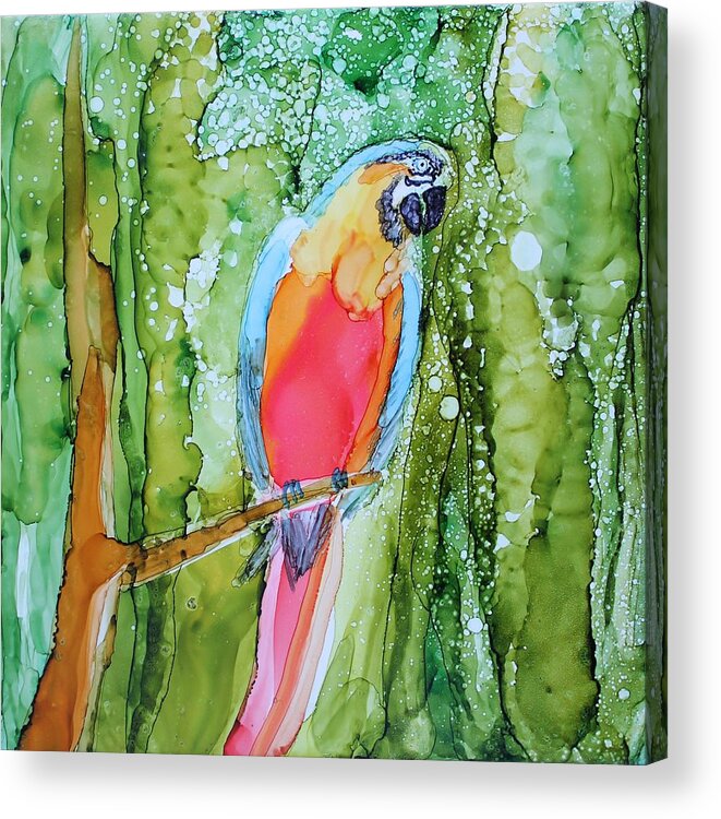 Parrot Acrylic Print featuring the painting Hello Hello by Ruth Kamenev