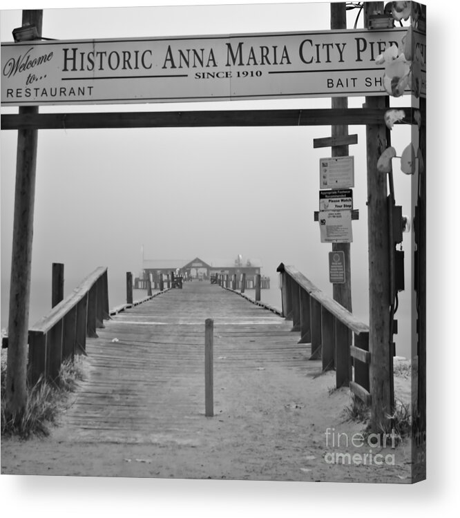 Anna Maria Island Acrylic Print featuring the photograph Historic Anna Maria City Pier in Fog Infrared 52 by Rolf Bertram
