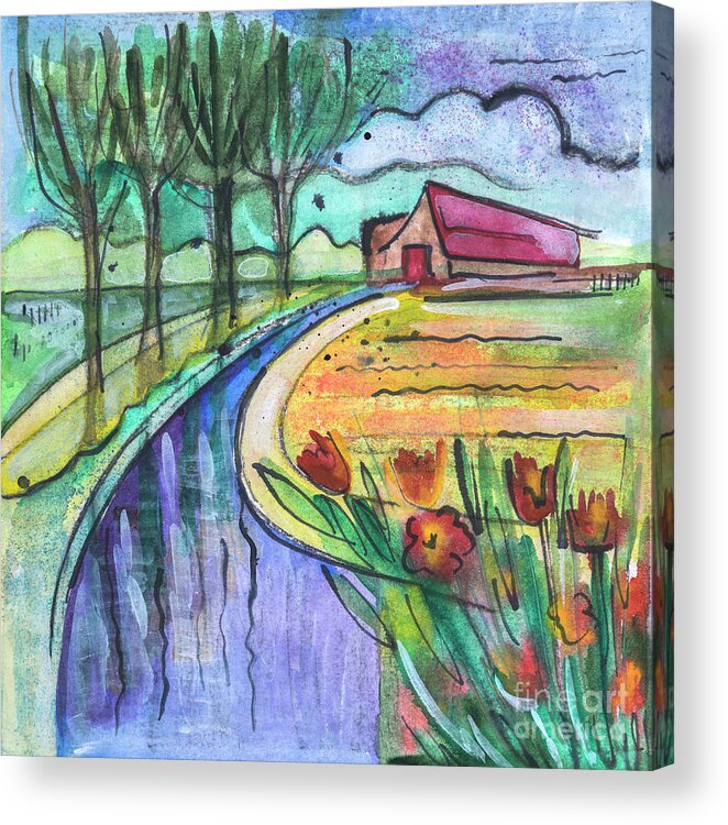 Nature Acrylic Print featuring the drawing Holland countryside by Ariadna De Raadt