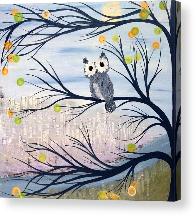 Owl Acrylic Print featuring the painting Hoos City by MiMi Stirn