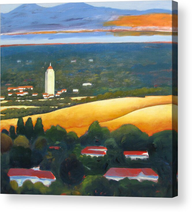 Stanford University Acrylic Print featuring the painting Hoover Tower from Hills by Gary Coleman