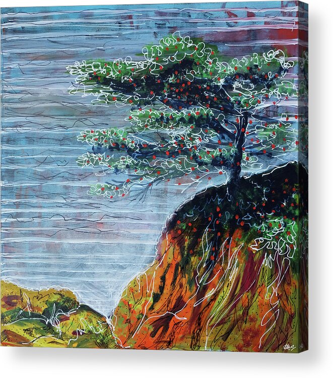 Abstract Tree Acrylic Print featuring the painting Horizon Line by Laura Hol Art