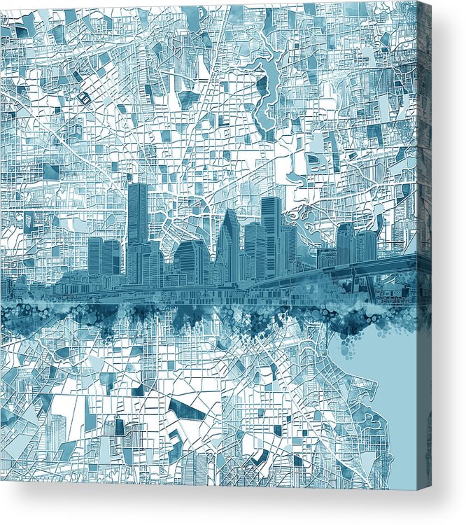 Houston Acrylic Print featuring the painting Houston Skyline Map 6 by Bekim M