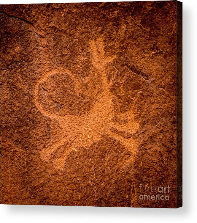 Coyote Acrylic Print featuring the photograph Howling Coyote Petroglyph - Moab - Utah by Gary Whitton