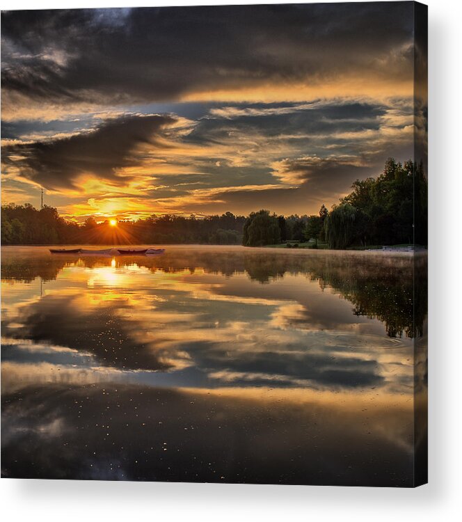 Lake Acrylic Print featuring the photograph Hoyt Lake Sunrise - Square by Chris Bordeleau