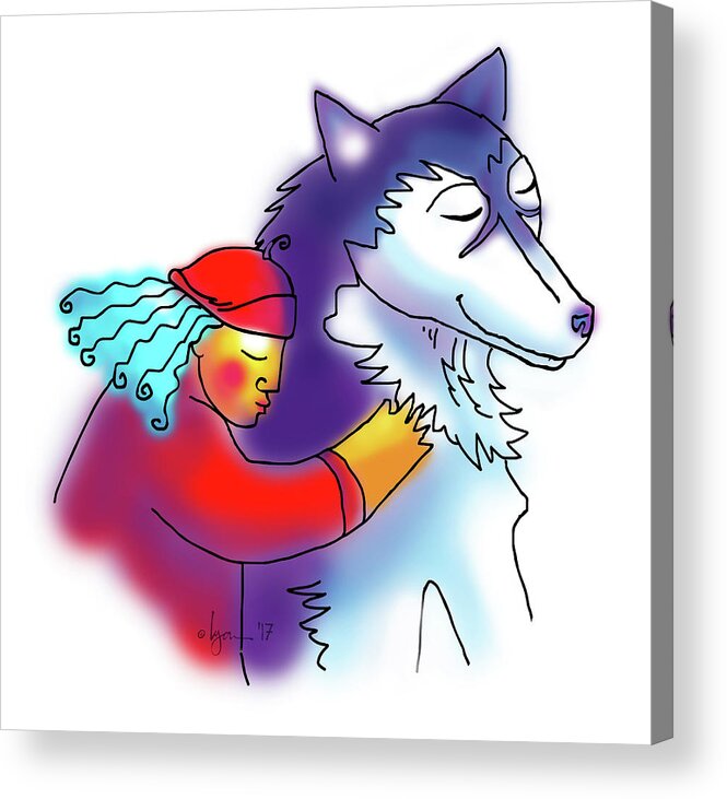 Dogs Acrylic Print featuring the drawing Husky Love by Angela Treat Lyon