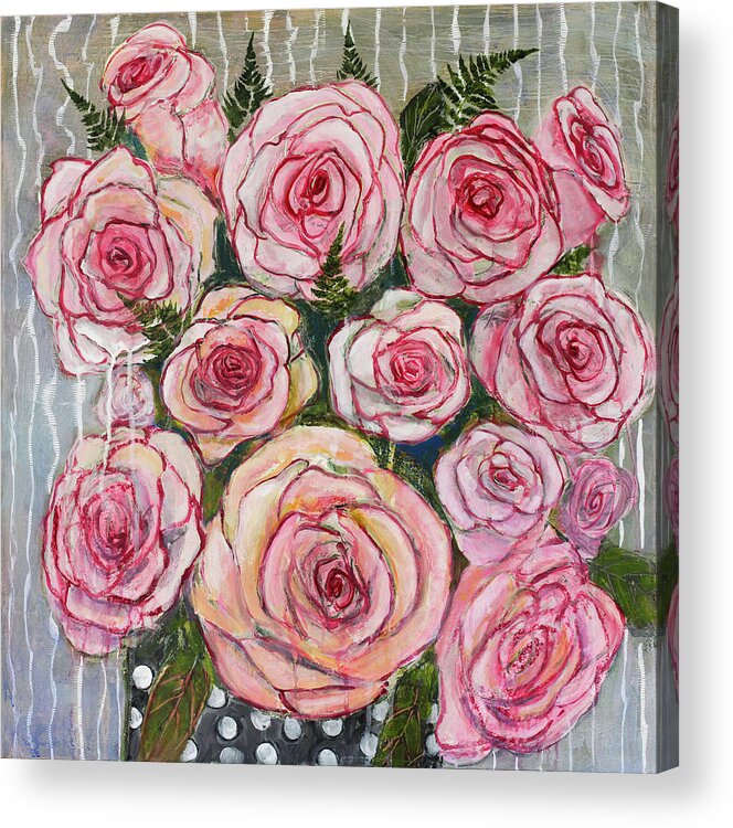 Flowers Acrylic Print featuring the painting Love is a Bunch of Pink Roses by Blenda Studio
