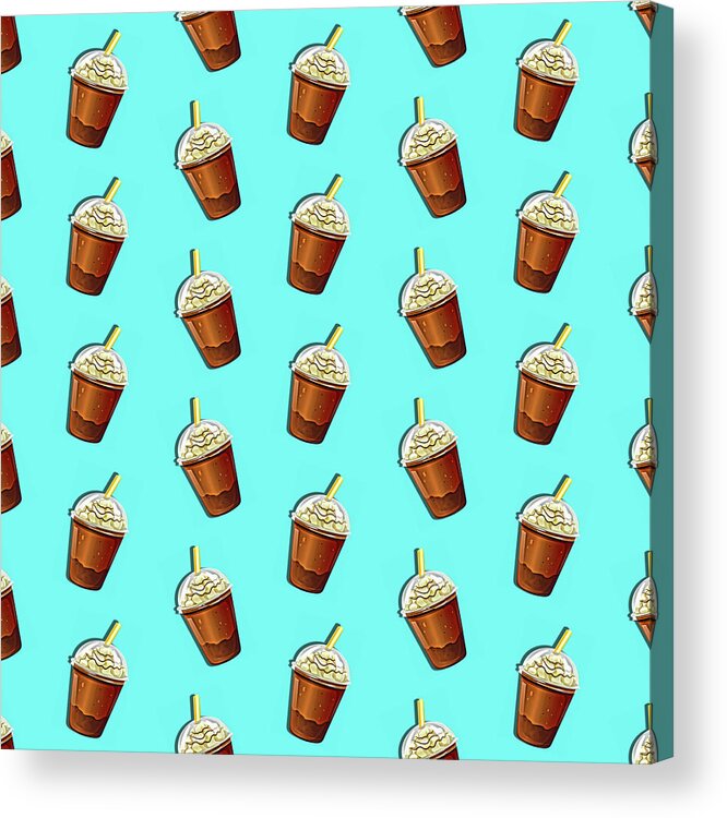 Coffee Acrylic Print featuring the painting Iced Coffee To Go Pattern by Little Bunny Sunshine