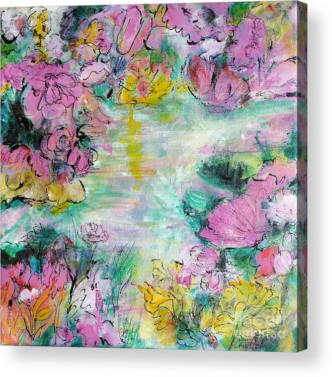 Abstract Florals Acrylic Print featuring the mixed media Impressions of Spring by Christine Chin-Fook