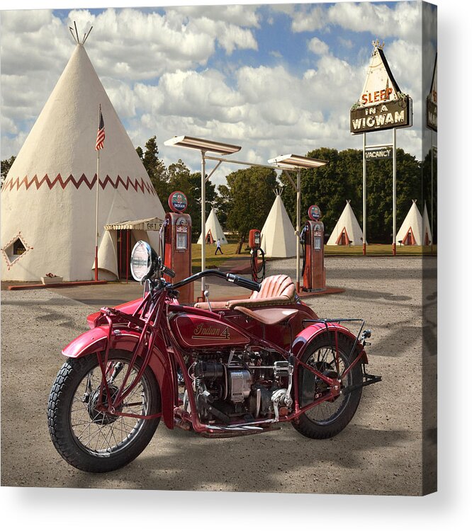 Indian Motorcycle Acrylic Print featuring the photograph Indian 4 Motorcycle with sidecar by Mike McGlothlen