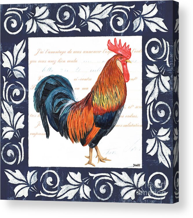 Rooster Acrylic Print featuring the painting Indigo Rooster 1 by Debbie DeWitt