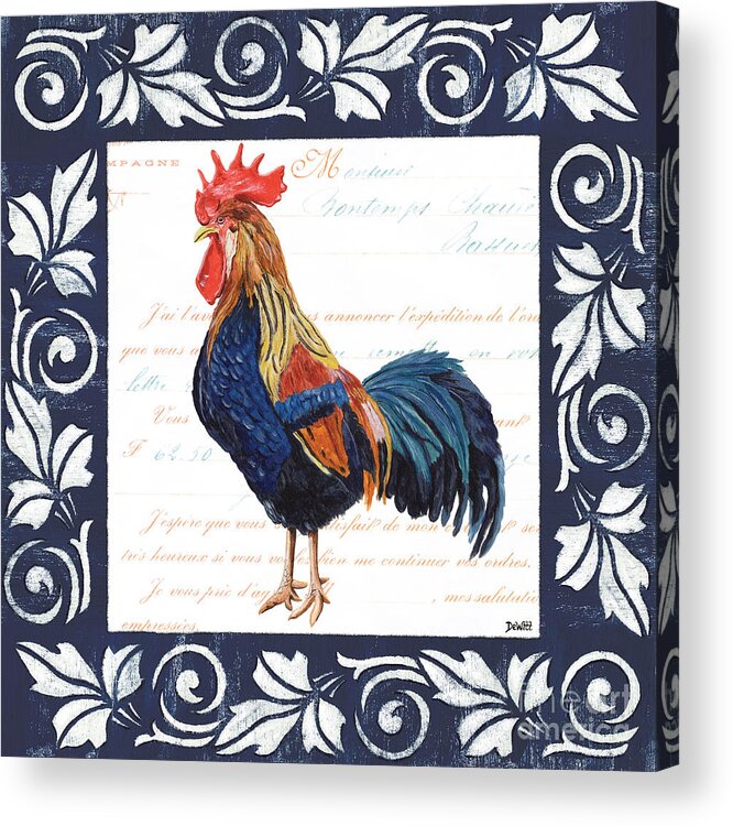 Rooster Acrylic Print featuring the painting Indigo Rooster 2 by Debbie DeWitt