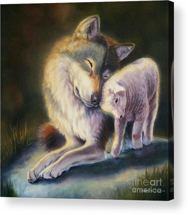 Charice Cooper Acrylic Print featuring the painting Isaiah Wolf and Lamb by Charice Cooper