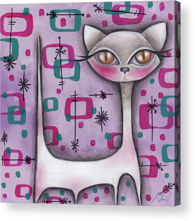 Retro Acrylic Print featuring the painting Janice Cat by Abril Andrade