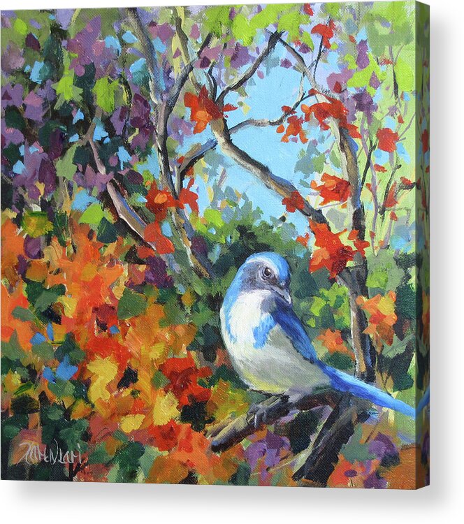 Bird Acrylic Print featuring the painting Jay's World by Karen Ilari