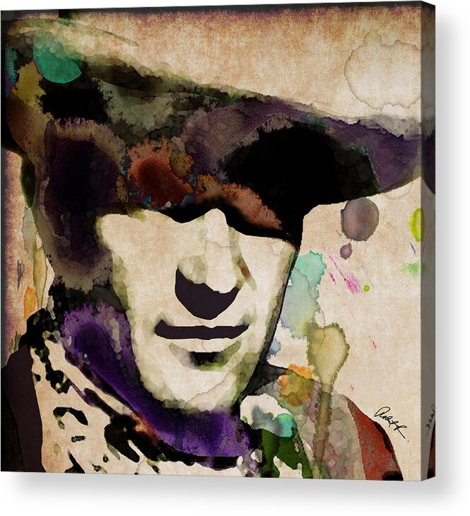 Celebrity Acrylic Print featuring the painting John Wayne Cowboy Sepia Watercolor 2018 by Robert R Splashy Art Abstract Paintings