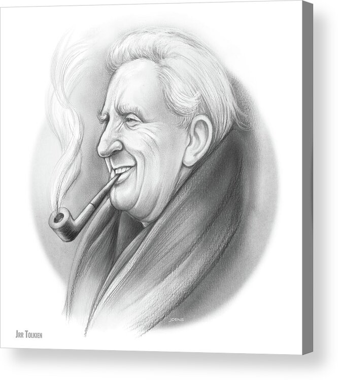 Jrr Tolkien Acrylic Print featuring the drawing JRR Tolkien by Greg Joens