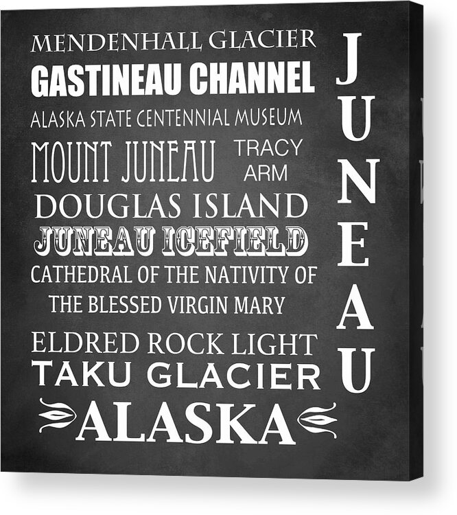Juneau Acrylic Print featuring the digital art Juneau Famous Landmarks by Patricia Lintner