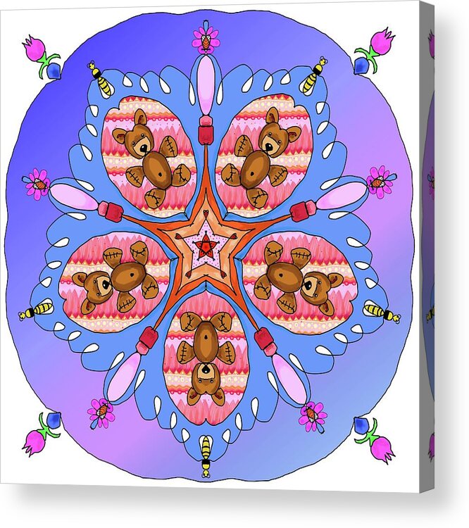 Kaleidoscope Acrylic Print featuring the digital art Kaleidoscope of bears and bees by Debra Baldwin