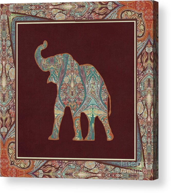 Rust Acrylic Print featuring the painting Kashmir Patterned Elephant 3 - Boho Tribal Home Decor by Audrey Jeanne Roberts