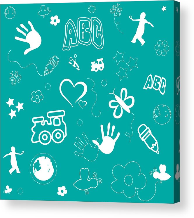 Abc Acrylic Print featuring the drawing Kid's Playful Background Pattern And Shapes by Serena King