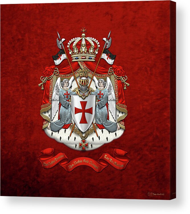 'ancient Brotherhoods' Collection By Serge Averbukh Acrylic Print featuring the digital art Knights Templar - Coat of Arms over Red Velvet by Serge Averbukh