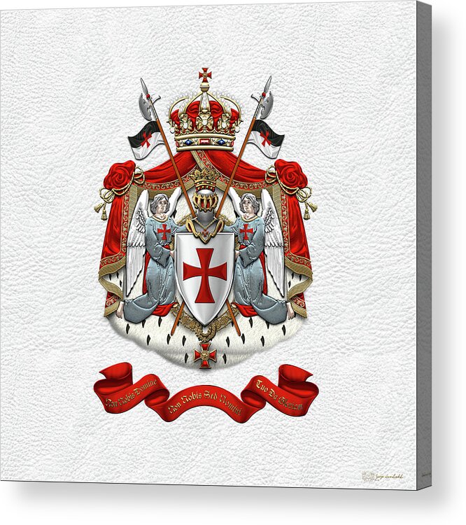 'ancient Brotherhoods' Collection By Serge Averbukh Acrylic Print featuring the digital art Knights Templar - Coat of Arms over White Leather by Serge Averbukh