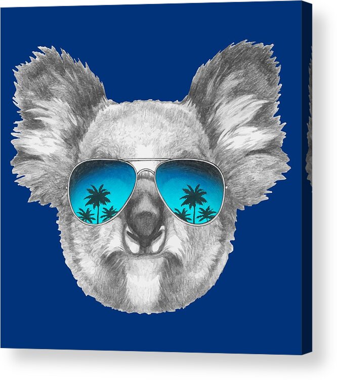 Koala Acrylic Print featuring the digital art Koala with mirror sunglasses by Marco Sousa
