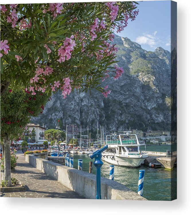 Lake Garda Acrylic Print featuring the photograph LAKE GARDA Harbour and Riverside in Limone sul Garda by Melanie Viola