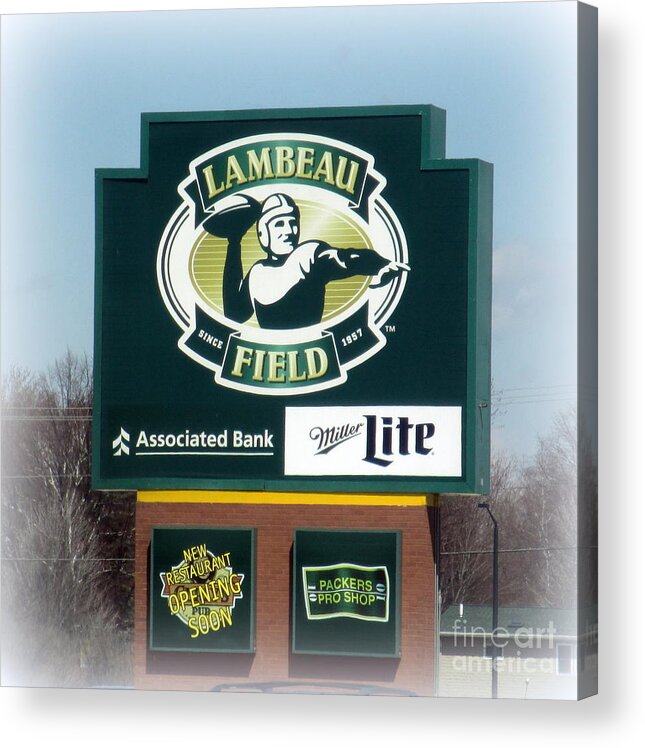 Sign Acrylic Print featuring the photograph Lambeau Field Sign by Kay Novy