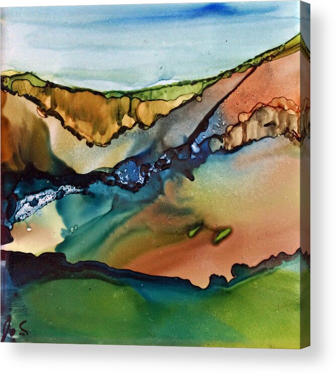 Alcohol Inks Acrylic Print featuring the painting Landscape in Ink by Jo Smoley