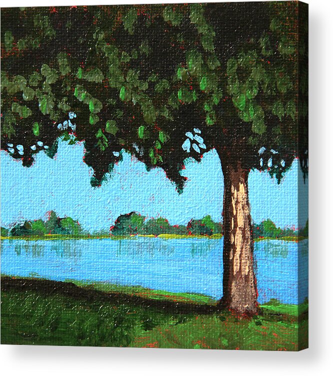 Water Acrylic Print featuring the painting Landscape With a Lake and tree by Masha Batkova
