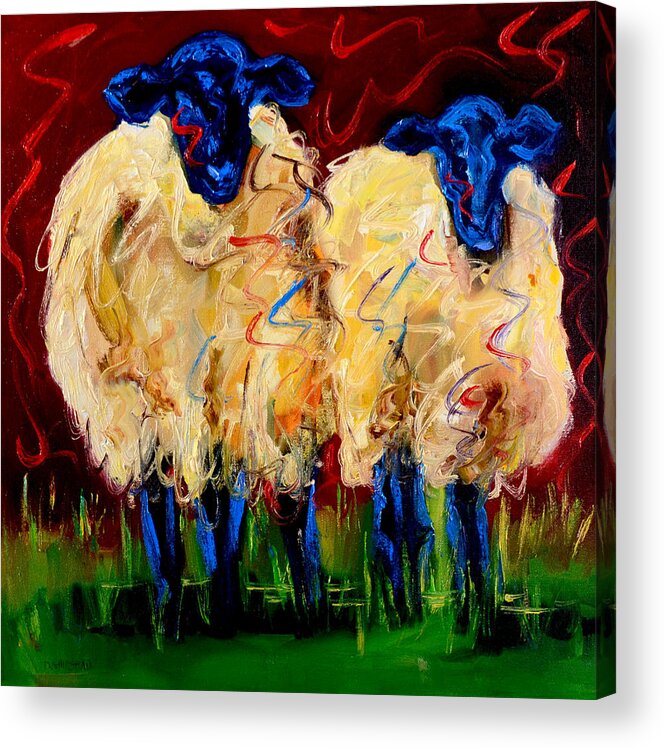 Sheep Acrylic Print featuring the painting Large Party Sheep by Diane Whitehead