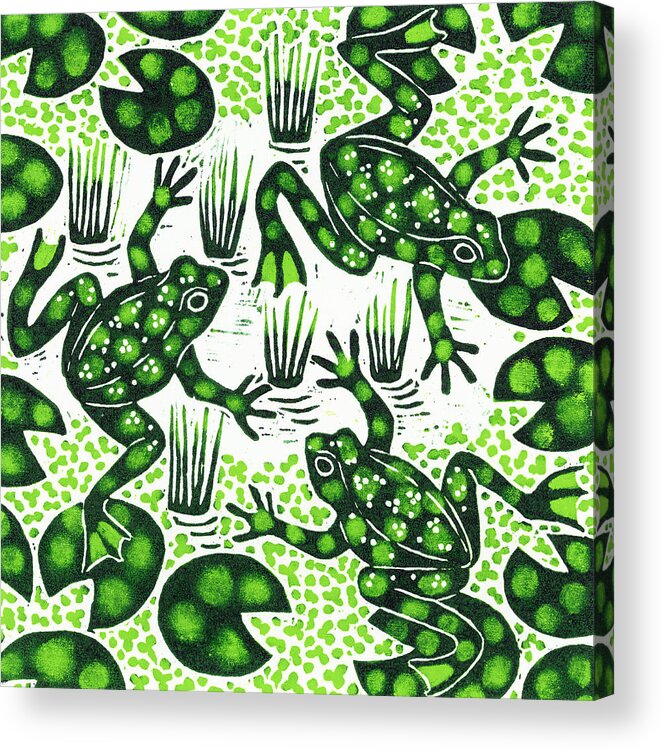 Frog Acrylic Print featuring the painting Leaping Frogs by Nat Morley