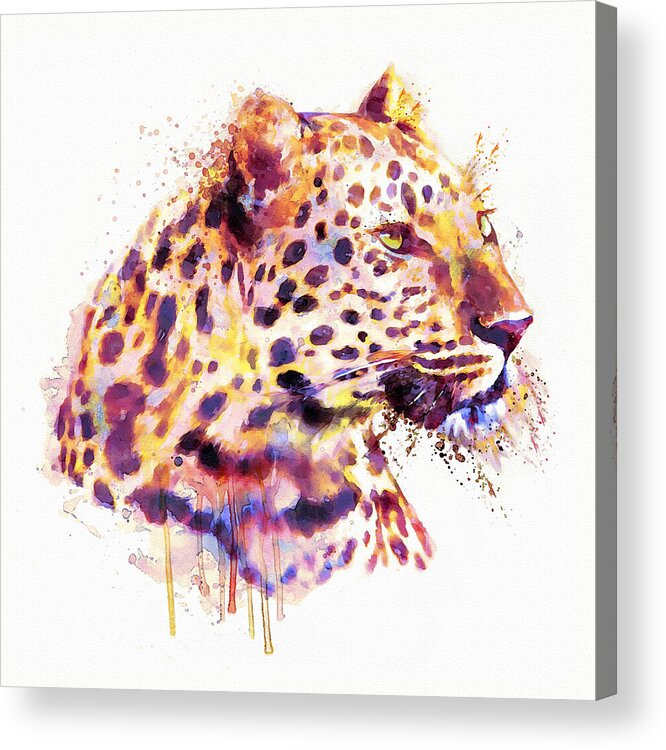 Leopard Acrylic Print featuring the painting Leopard Head by Marian Voicu