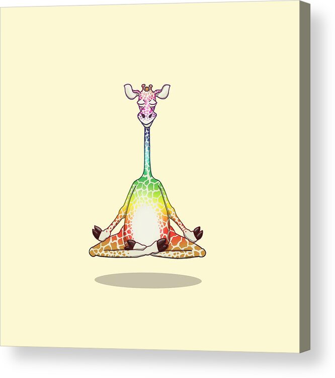 Giraffe Acrylic Print featuring the digital art Levitating Meditating Rainbow Giraffe by Laura Ostrowski